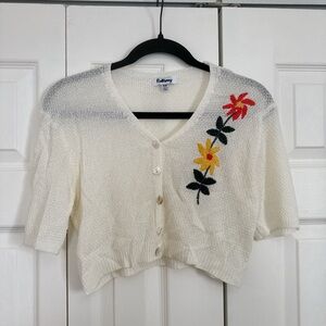 Cream Cardigan with Floral Embroidery